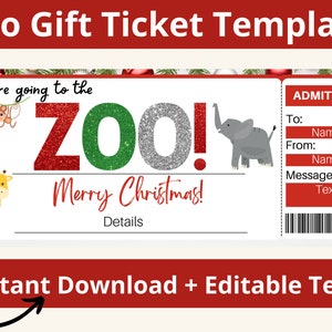 Christmas Zoo Ticket Printable. Zoo Gift Certificate. Zoo Gifts. Zoo Day. Zoo Trip. Zoo ...