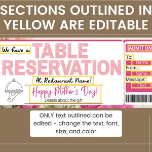 Table One Ticket Table Reservation Gift. Reserved Table Ticket. Restaurant Reservation ...