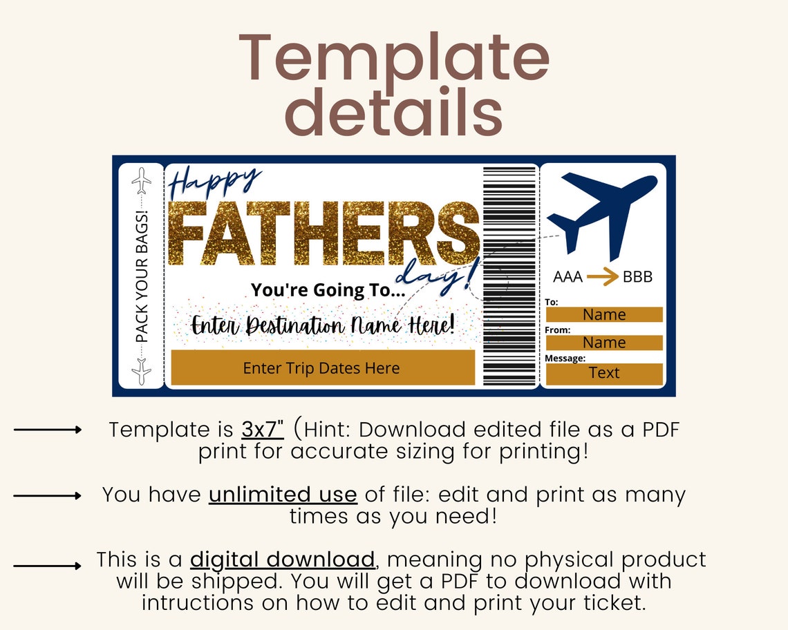 Fathers Day Boarding Pass. Fathers Day Ticket. Fathers Day - Etsy
