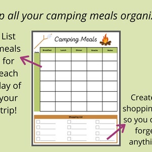 Camping Planner Printable, Campground Journal Camp Planner, Camping Itinerary Packing List Meal Planner, RV Planner, Instant Download PDF image 3