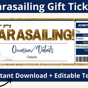 Parasailing Gift Certificate. Parasailing Gift Ticket. Parasailing Voucher. Parasailing Coupon. Parasailing Gift Ticket. Printable