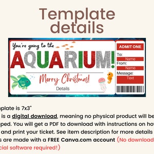 Christmas Aquarium Ticket. Aquarium Gifts. Printable Aquarium Gift ...