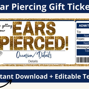 Ear Piercing Gift Certificate. Ears Pierced Ticket. Ear Piercing Voucher. Surprise Piercing. Printable Coupon. Editable Gift Card.