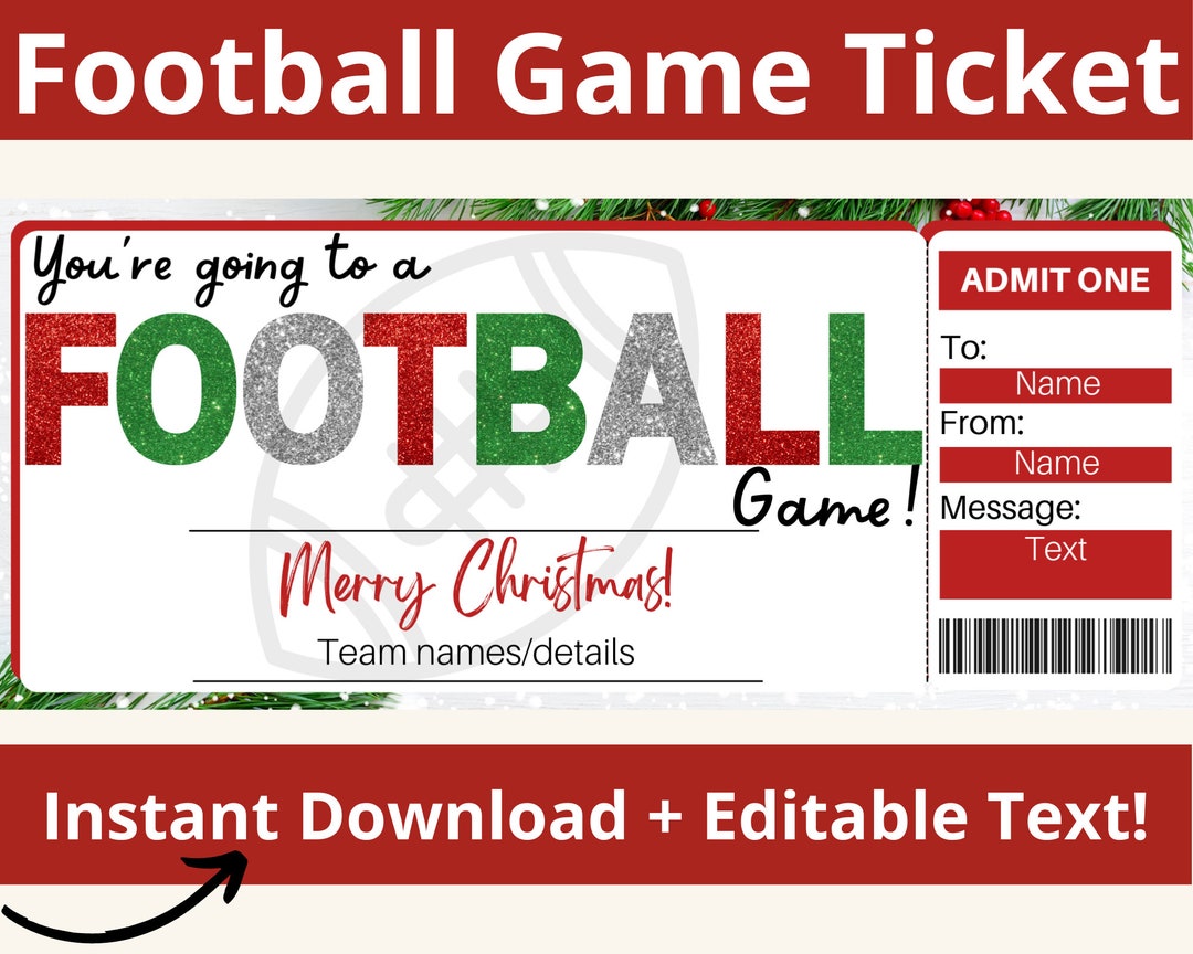 Christmas Football Game Tickets. NFL Ticket Template. Football Game