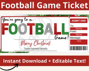 Christmas Football Game Tickets. NFL ticket template. Football Game Ticket Templates. Sporting Event Ticket. Surprise Football Ticket.