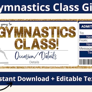 Gymnastik-Lektionen-Geschenkkarte. Gymnastikkurs-Geschenkgutschein. Gymnastik Camp Gutschein. Turnerin Geschenk. Druckbar. Bearbeitbare Vorlage