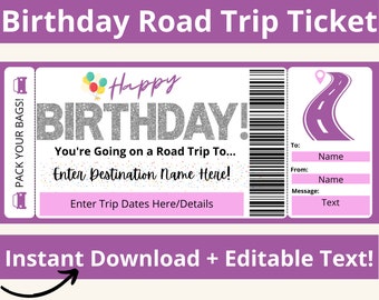 Road Trip Ticket. Road Trip Voucher. Road Trip Gifts. Birthday Boarding Pass. Road Trip Card. Surprise Trip Reveal. Surprise Travel