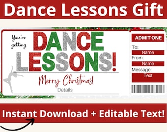 Dance Lessons Gift Ticket. Dance Ticket Template. Dance Gift Card Holder. Dance Certificate. Printable Dance Gifts for Girls. Editable