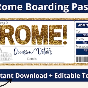 Viaggio a sorpresa a Roma. Carta d'imbarco per l'Italia. Biglietto Italia. Vacanze in Italia. Viaggio in Italia. Regalo Roma. Passaporto Italia. Carta Italia. Stampabile