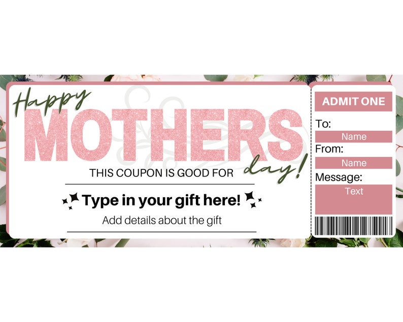 Mothers Day Coupon Printable. Mothers Day Ticket. Mothers Day Voucher. Mom Coupons. Coupon for Her. Coupon book for Mom. Mom gift card image 5