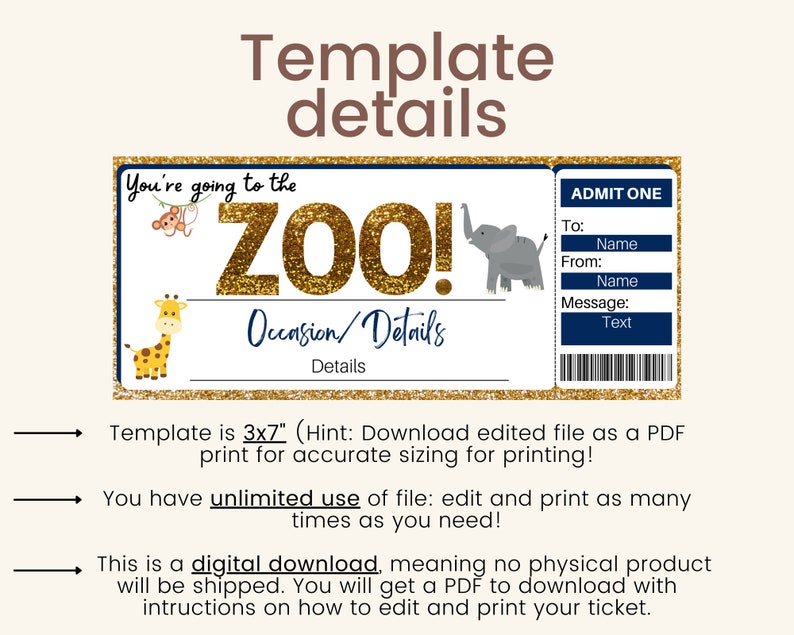 Zoo Ticket. Zoo Gift Card. Zoo Certificate. Zoo Trip. Zoo Etsy