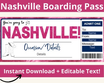 Nashville Trip Reveal. Nashville Trip Gift. Nashville Ticket. Nashville Birthday Trip. Nashville Girls Trip. Nashville Gift. Printable