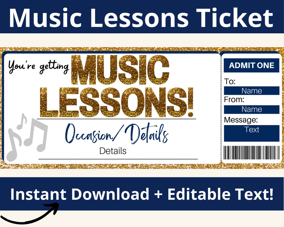 Singing Lessons Gift Music Lessons Gift Certificate, Music Ticket Template, Guitar Piano ...