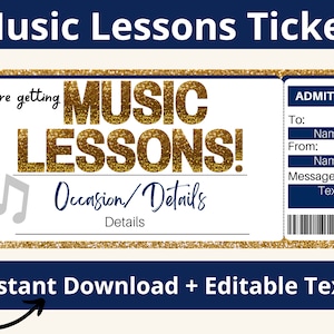 Gutschein für Musikunterricht. Musik-Lektionen-Karte. Gutschein für Musikunterricht. Musikunterricht Gutschein. Druckbar. Bearbeitbare Geschenkkarte