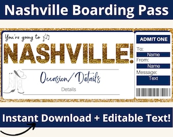 Nashville Trip Reveal. Nashville Trip Gift. Nashville Ticket. Nashville Birthday Trip. Nashville Girls Trip. Nashville Gift. Printable