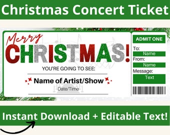 Christmas Concert Ticket. Concert Ticket Gift. Concert Gift. Editable Concert Ticket Template. Concert Reveal. Surprise Concert Ticket