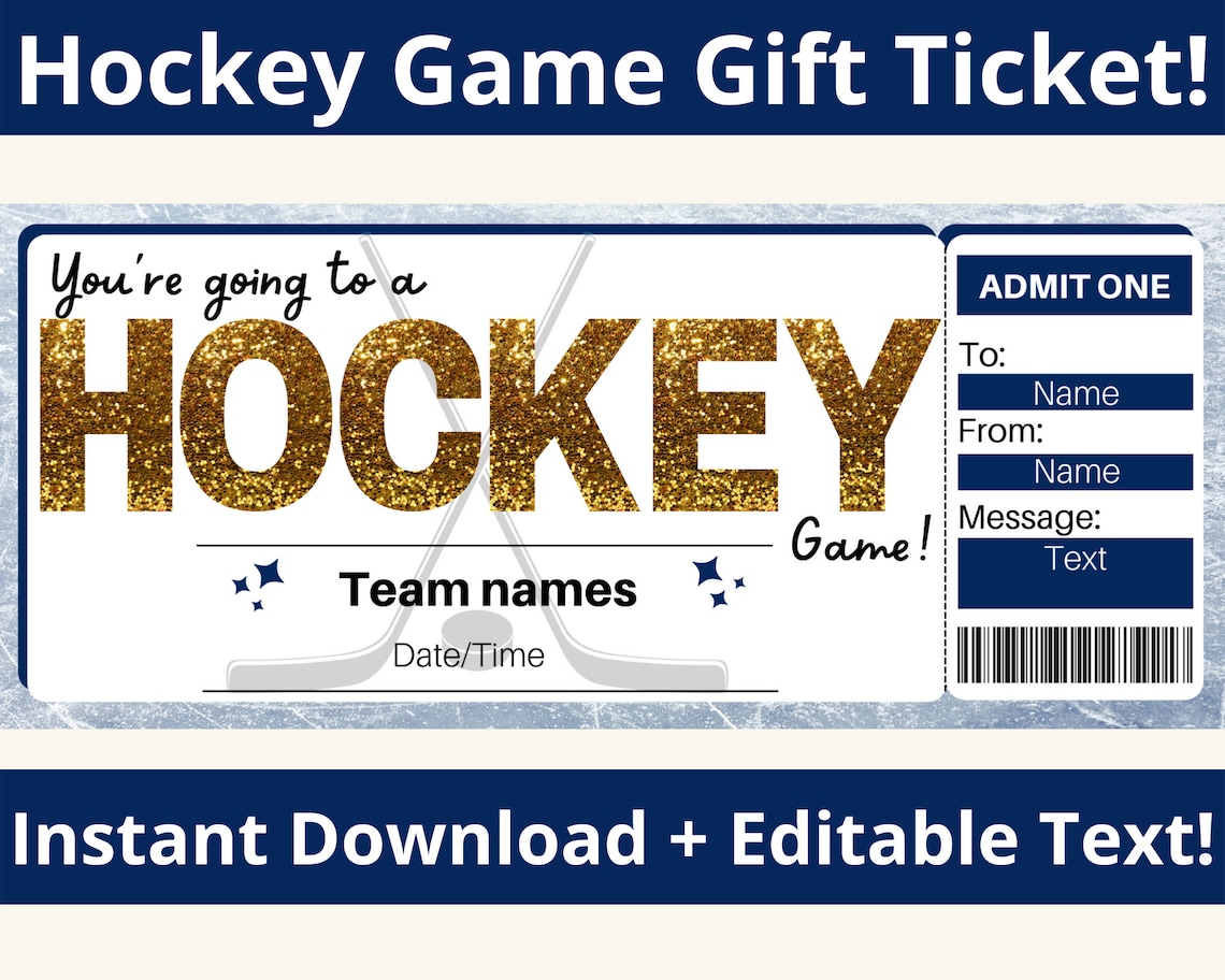 Hockey Ticket Template Hockey Ticket Gift Hockey Game Etsy