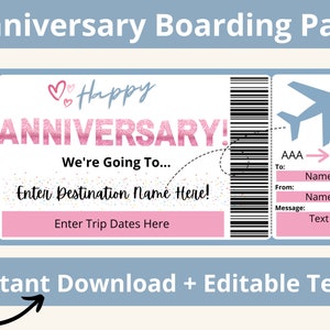 Anniversary Travel Gift. Boarding Pass Template. Boarding Ticket. Surprise Vacation Printable. Surprise Trip Reveal. Surprise Travel