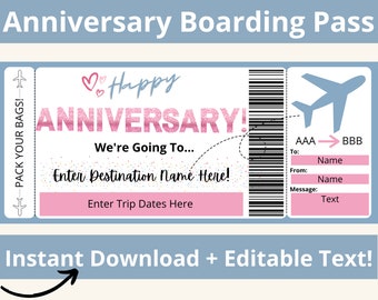 Anniversary Travel Gift. Boarding Pass Template. Boarding Ticket. Surprise Vacation Printable. Surprise Trip Reveal. Surprise Travel