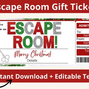 Escape Room Geschenk. Escape Room Ticket. Escape Room Einladung. Escape Room einladen. Escape Room Karte. Ausdruckbarer Gutschein. Bearbeitbar