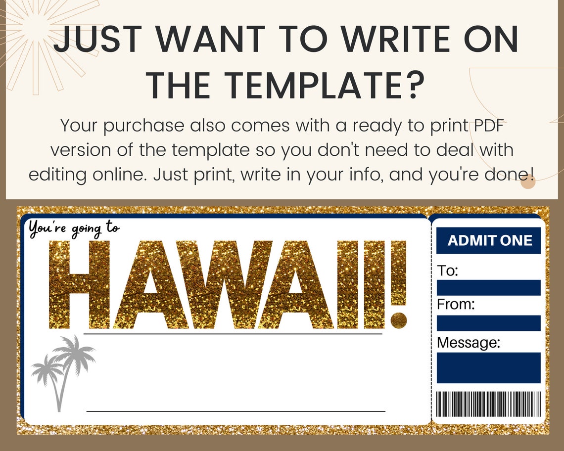 Hawaii Ticket. Hawaii Boarding Pass. Hawaii Trip Ticket. Etsy