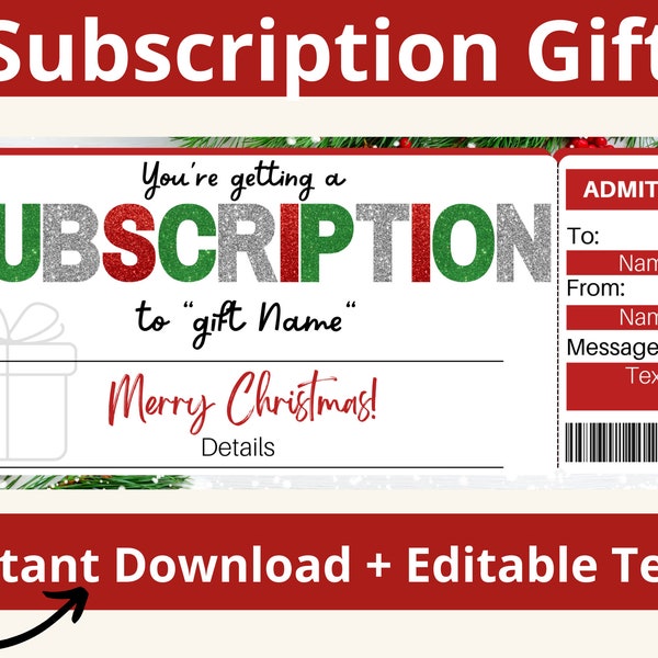 Subscription Gift Certificate. Subscription Box Gift Ticket. Subscription Template. Subscription Gift Voucher. Printable Subscription