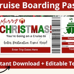 Tarjeta de embarque para crucero de Navidad. Plantilla de tarjeta de embarque para crucero. Billete de crucero. Crucero sorpresa. Billete imprimible. Tarjeta de embarque imprimible.