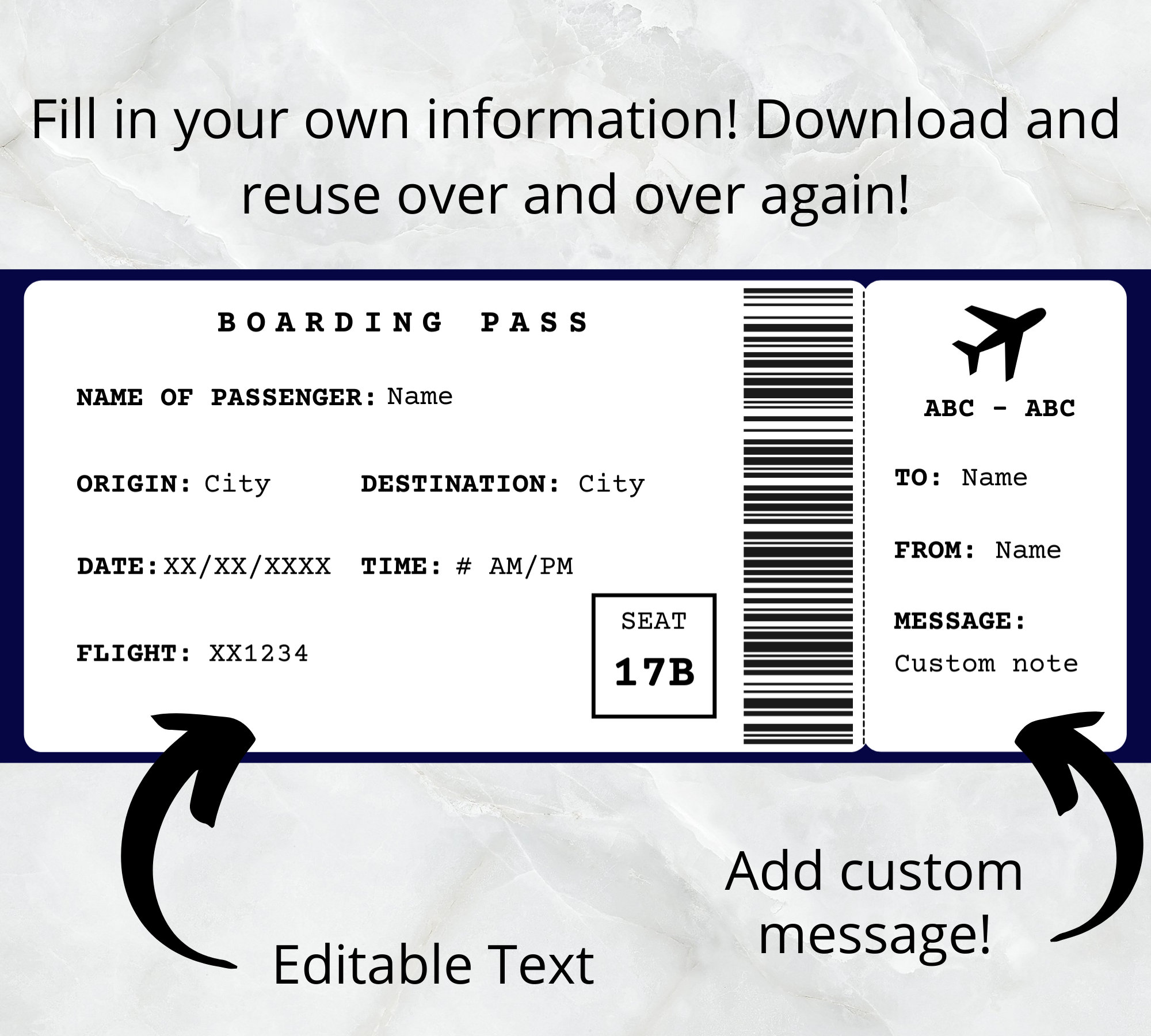 Boarding Pass Template. Boarding Ticket Airline Gift. Flight Etsy UK