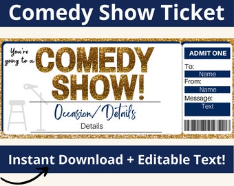 Comedy Show Ticket Vorlage zum Ausdrucken, Comedy Geschenkgutschein, Überraschungskomedy Gutschein, bearbeitbares Event Ticket, Geburtstag
