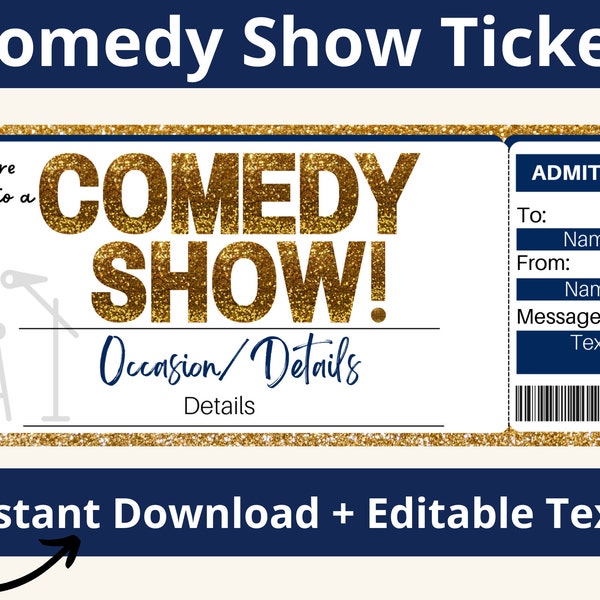 Comedy Show Tickets. Comedy Ticket. Comedy Show Gift Voucher. Comedy Show Coupon. Printable Comedy Show Gift Certificate. Editable Text