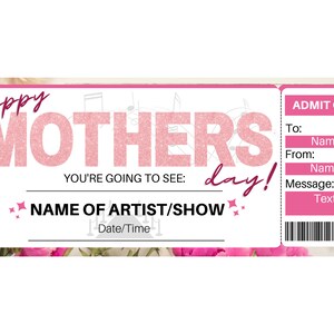 Mothers Day Concert Ticket. Concert Ticket Template. Mothers Day ...