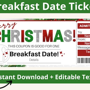 Breakfast Gift Ticket. Breakfast Ticket. Breakfast Invite. Breakfast Invitation. Brunch Tickets. Breakfast Date. Brunch Gifts. Printable