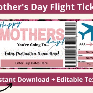 Mother's Day Boarding Pass. Mothers Day Vacation. Vacation Gift Certificate. Vacation Ticket. Surprise Flight Ticket. Surprise Vacation