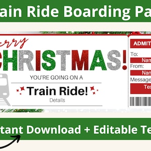 Instapkaart voor trein. Sjabloon voor treinkaartjes. Treinrit cadeau. Treinkaartje. Treinreizen. Treinvakantie. Afdrukbare voucher