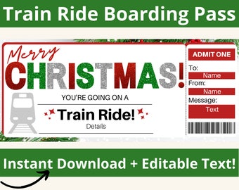 Train Boarding Pass. Train Ticket Template. Train Ride Gift. Train Station Ticket. Train Travel. Train Vacation. Printable Voucher