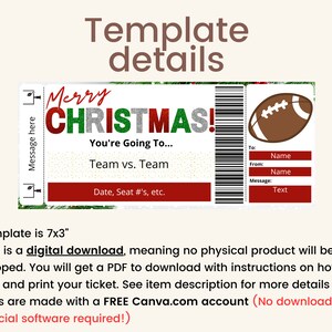 Christmas Football Ticket. Football Game Tickets. NFL Ticket Template