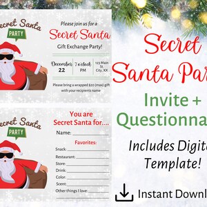 Secret Santa Questionnaire. Secret Santa Party Invite. Secret Santa for Work. Secret Santa Wish List. Christmas Party Invitations. Printable