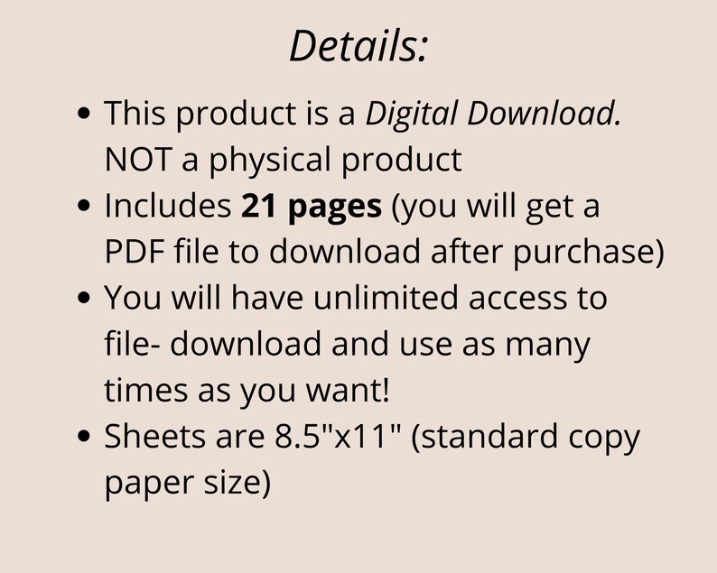 Peut inclure: Une page de d&eacute;tails de produit t&eacute;l&eacute;chargeable num&eacute;riquement avec des puces. Le produit comprend 21 pages et est un fichier PDF. Le produit est disponible en t&eacute;l&eacute;chargement illimit&eacute; et mesure 8,5 pouces par 11 pouces.
