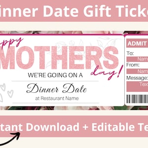 Dinner Date Coupon. Dinner Date Voucher. Mothers Day Dinner Date. Surprise Dinner Invitation. Dinner Coupon. Dinner Voucher. Printable