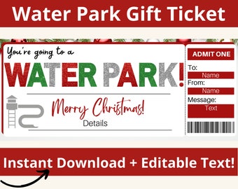 Water Park Ticket. Water Park Gift Certificate. Waterpark Christmas Ticket. Water Park Gift. Waterpark Ticket. Water Park Christmas Card.