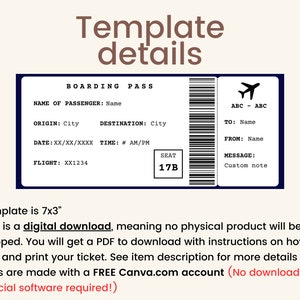 K&ouml;nnte beinhalten: Eine druckbare Bordkartenvorlage in Blau und Wei&szlig; mit dem Text "BOARDING PASS" oben. Die Vorlage enth&auml;lt Felder f&uuml;r den Namen des Passagiers, den Abflugort, das Ziel, das Datum, die Uhrzeit, den Flug, den Sitzplatz, nach, von und Nachricht. Die Vorlage ist 7x3 Zoll gro&szlig;.