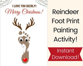 Reindeer Footprint Art. Christmas Footprint Craft. Reindeer Painting. Footprint Crafts. Footprint Christmas. Christmas Painting for Kids