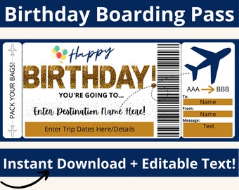 Boarding Pass Template. Boarding Ticket Template. Surprise Boarding Pass. Airline Ticket. Airplane Ticket. Travel Voucher. Printable