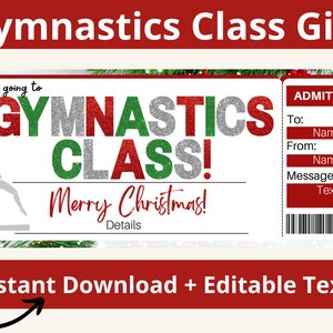 Gymnastikunterricht Geschenkkarte. Gymnastikkurs Geschenkgutschein. Turncamp Gutschein. Turnerin Geschenk. Druckbar. Bearbeitbare Vorlage