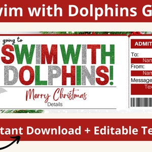 Billet cadeau nager avec les dauphins. Certificat-cadeau d'excursion aux dauphins. Nage avec les dauphins. Chèque cadeau imprimable