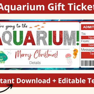 Entradas navideñas para el acuario. Regalos para el acuario. Vales de regalo para el acuario imprimibles. Certificados de regalo para el acuario imprimibles. Cupones para el acuario. Editables.