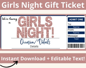 Invitación imprimible para noche de chicas, plantilla de invitación para noche de mujeres, boleto para viaje de chicas, invitación de fiesta editable, descarga instantánea