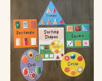 Afdrukbare werkbladen met bijpassende vorm, vormsorteeractiviteit, vormen leren peuter, kleuterschool druk binder, direct downloaden