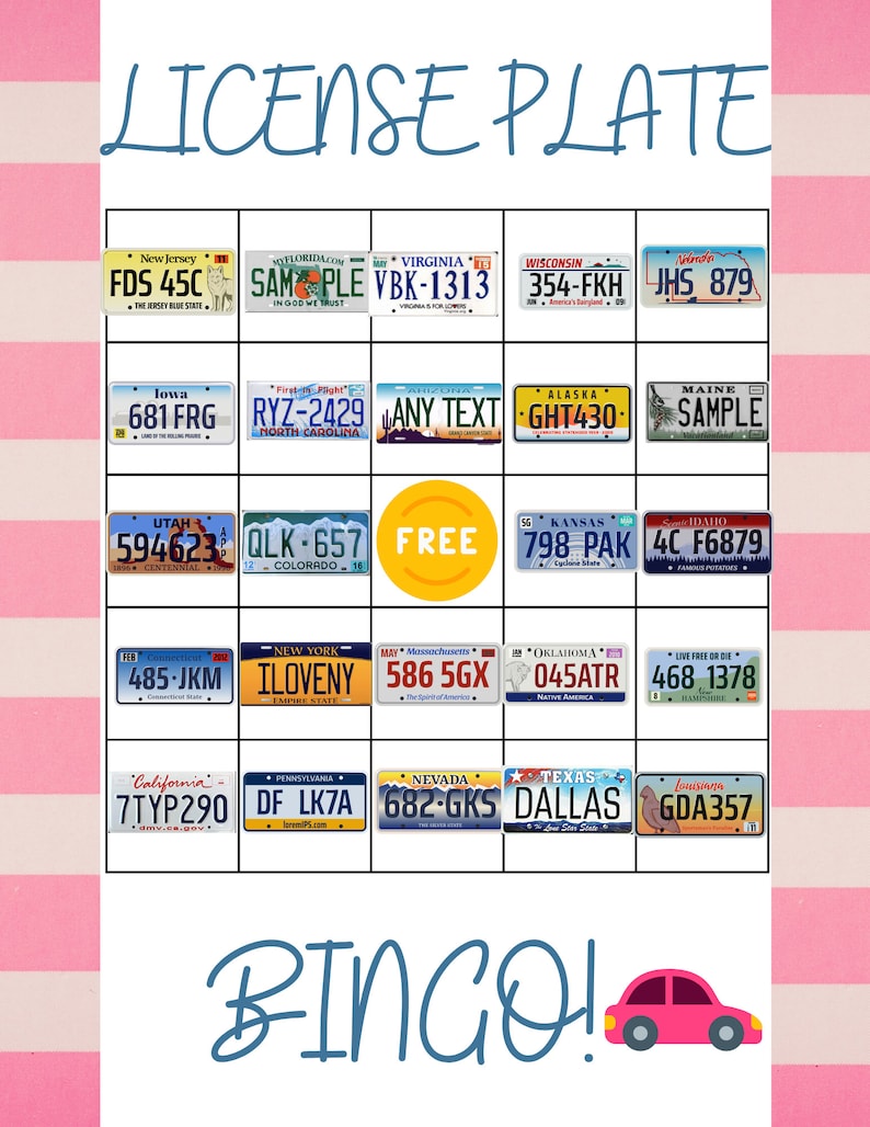 License Plate Bingo Printable
