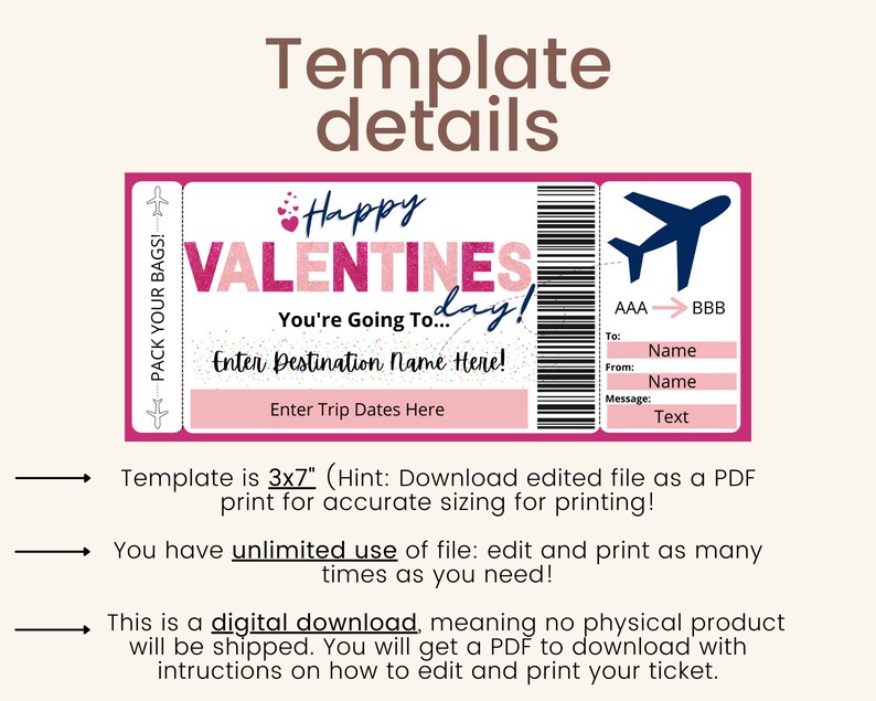 Valentine's Day Boarding Pass. Printable Boarding Pass. | Etsy